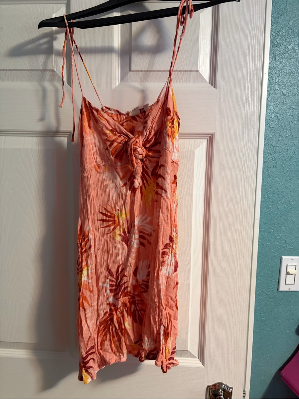Lagaci Coral and White Palm-Print Slip Dress